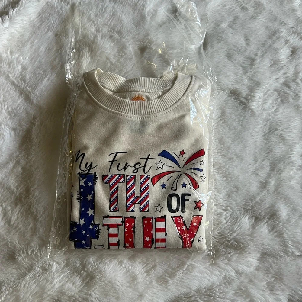 Baby 4th of July Romper Bodysuit 12-18 Months USA Fireworks Long Sleeve
